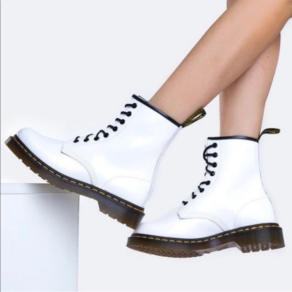 Dr. Martens Shoes - Dr. Martens White Lace Up Combat Boots 11821 Size Women’s US 8